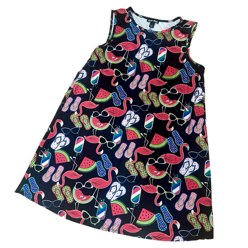 Flamingo & Watermelon Summer Print Mini Dress